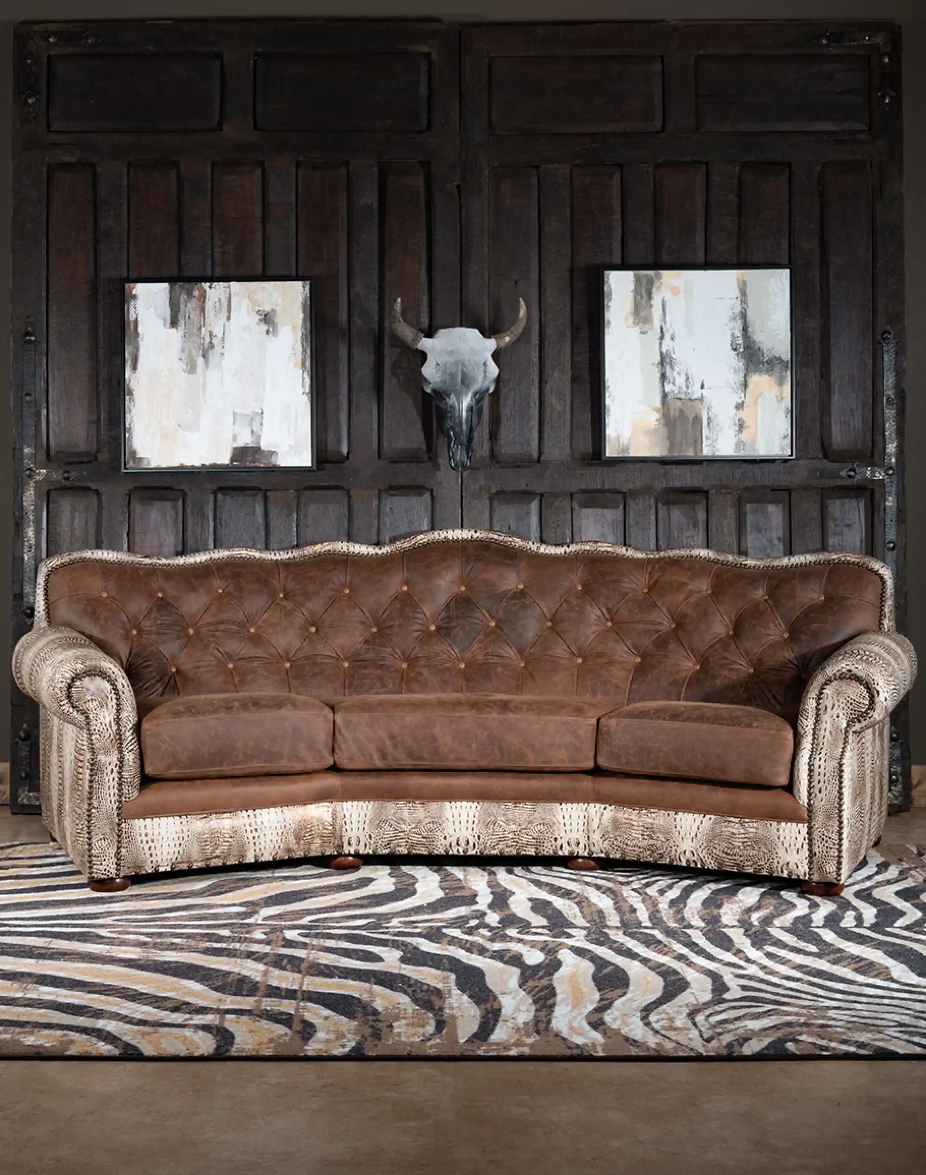 Bonanza Ivory Croc Curved Leather Sofa