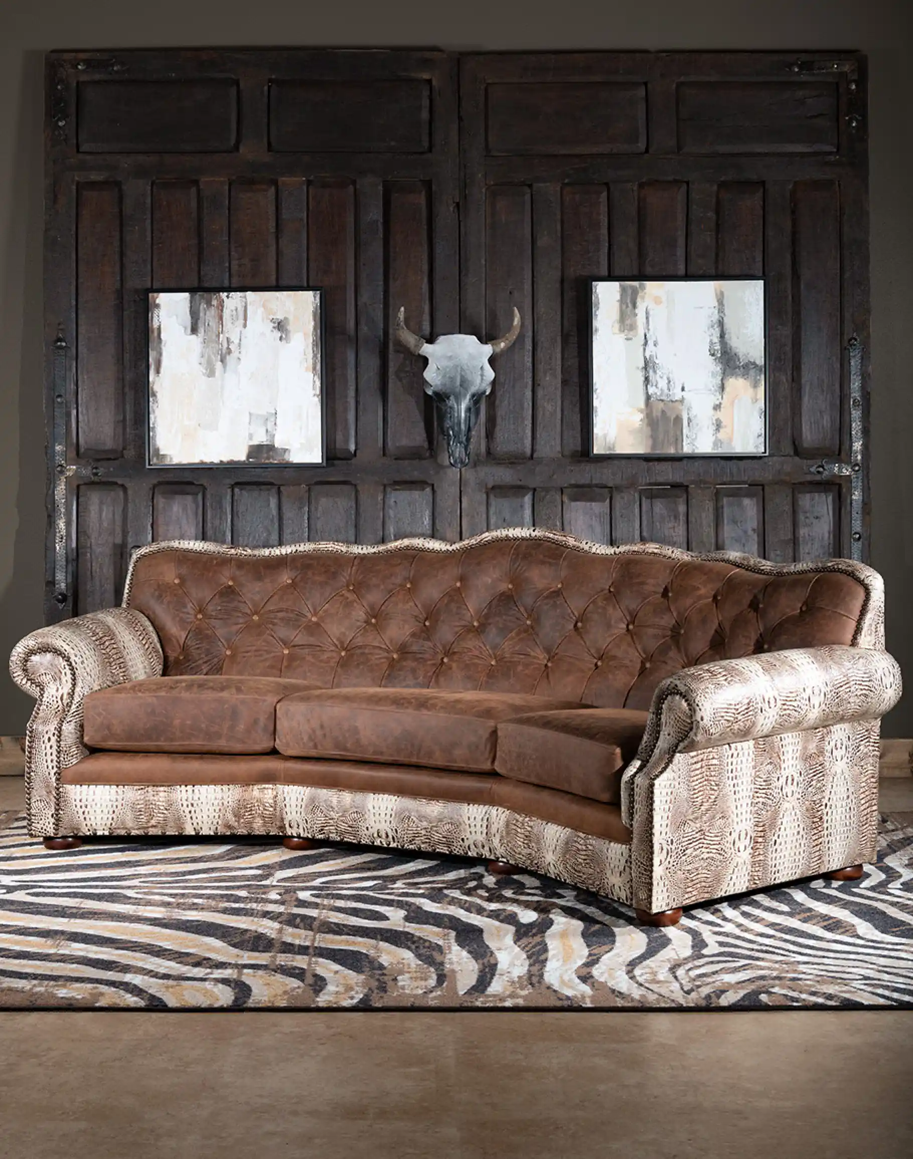 Bonanza Ivory Croc Curved Leather Sofa - Image 3