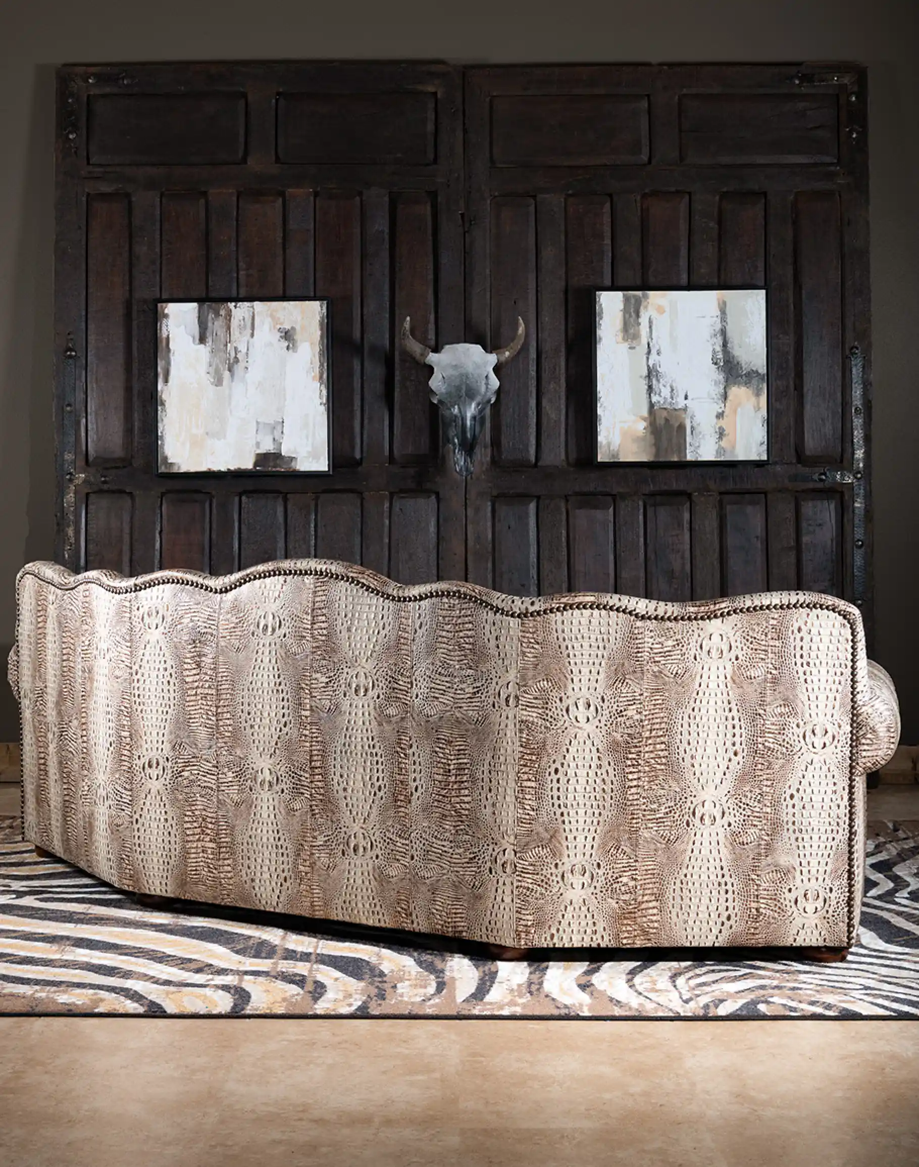 Bonanza Ivory Croc Curved Leather Sofa - Image 4